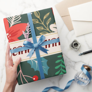 Papier Cadeau Joyeux Noël Floral