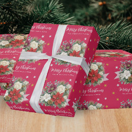 Papier Cadeau Joyeux Noël Floral Élégant Personnalisé Fêtes
