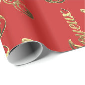 Papier Cadeau Joyeux Noel Français Noël Rouge et or (Coin rond)