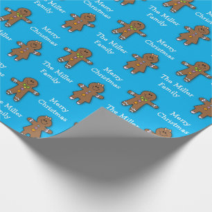 Papier Cadeau Joyeux Noël Gingerbread Homme bleu Custom