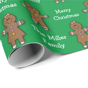 Papier Cadeau Joyeux Noël Gingerbread Homme Green Custom