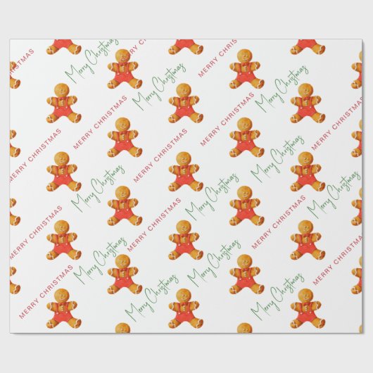 Papier Cadeau Joyeux Noël Gingerbread Homme Motif Script (Plat)