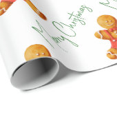 Papier Cadeau Joyeux Noël Gingerbread Homme Motif Script (Coin rond)