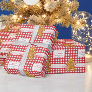 Papier Cadeau Joyeux Noël Gingham Rustique Rouge Blanc