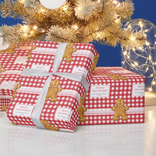 Papier Cadeau Joyeux Noël Gingham Rustique Rouge Blanc (Vacances)
