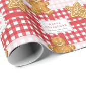 Papier Cadeau Joyeux Noël Gingham Rustique Rouge Blanc (Coin rond)