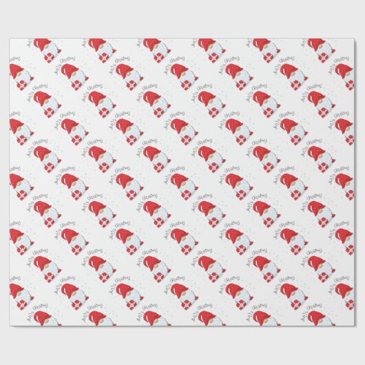Papier Cadeau Joyeux Noël Gnome (Plat)