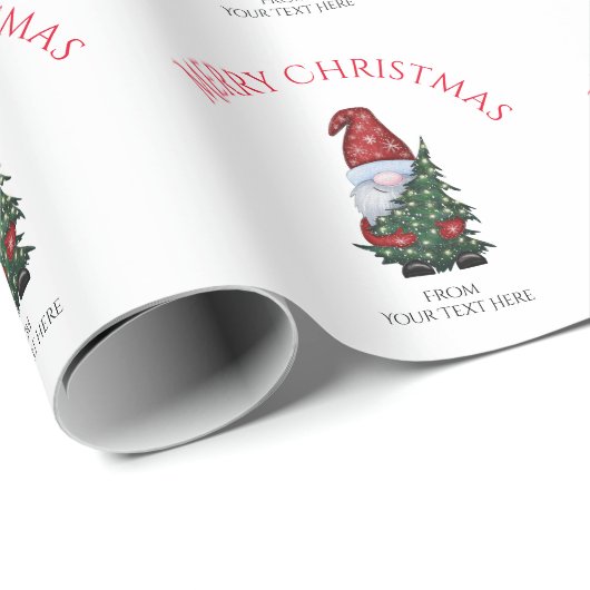 Papier Cadeau Joyeux Noël Gnome Avec Parties scintillant Arbre d (Coin rond)