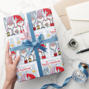 Papier Cadeau Joyeux Noël Gnomes Aquarelle Vacances