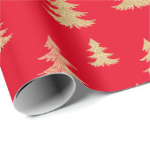 Papier Cadeau Joyeux Noël Gold Arbre de Noël Rouge (Coin rond)