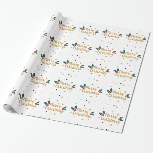 Papier Cadeau Joyeux Noël Gold Parties scintillant Design de tex (Déroulé)