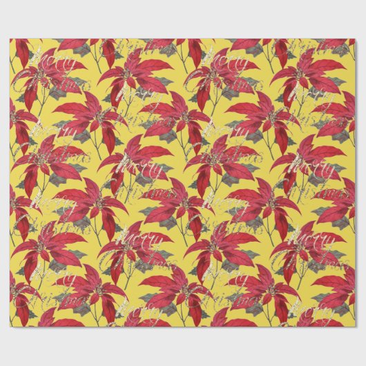 Papier Cadeau Joyeux Noël Gold Parties scintillant Script Floral (Plat)