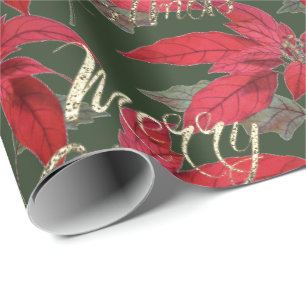 Papier Cadeau Joyeux Noël Gold Parties scintillant Script Floral