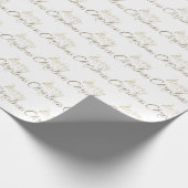 Papier Cadeau Joyeux Noël Gold Parties scintillant Script White  (Coin)