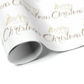 Papier Cadeau Joyeux Noël Gold Parties scintillant Script White (Coin rond)