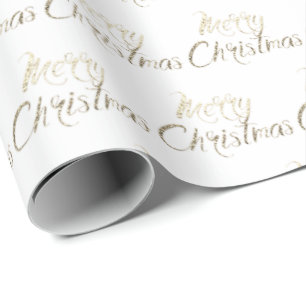 Papier Cadeau Joyeux Noël Gold Parties scintillant Script White 