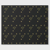 Papier Cadeau Joyeux Noël Gold Star Motifs en noir (Plat)