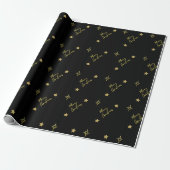 Papier Cadeau Joyeux Noël Gold Star Motifs en noir (Déroulé)