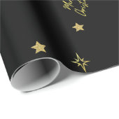 Papier Cadeau Joyeux Noël Gold Star Motifs en noir (Coin rond)