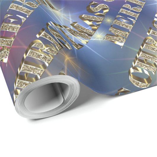 Papier Cadeau Joyeux Noël Golden Parties scintillant Typographie (Coin rond)