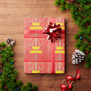 Papier Cadeau Joyeux Noël Golden Red Parties scintillant Hearts