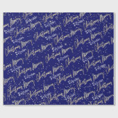 Papier Cadeau Joyeux Noël Golden Script du nom Blue Navy (Plat)