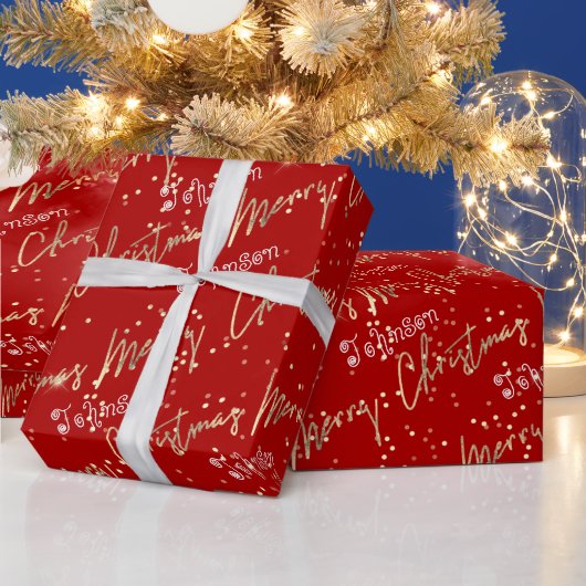 Papier Cadeau Joyeux Noël Golden Script du nom hiver (Vacances)