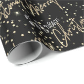 Papier Cadeau Joyeux Noël Golden Script du nom Noir (Coin rond)