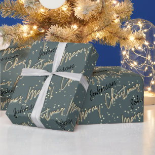 Papier Cadeau Joyeux Noël Golden Script Name Black Grey
