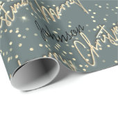 Papier Cadeau Joyeux Noël Golden Script Name Black Grey (Coin rond)