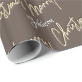 Papier Cadeau Joyeux Noël Golden Script Nom Brown ivoire (Coin rond)