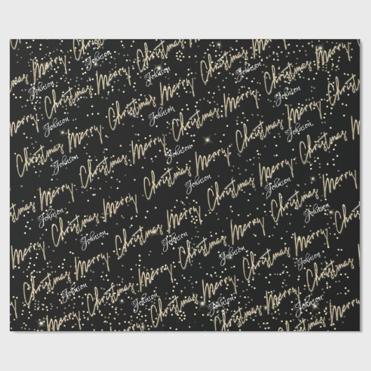 Papier Cadeau Joyeux Noël Golden Script Nom noir (Plat)