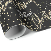 Papier Cadeau Joyeux Noël Golden Script Nom noir (Coin rond)