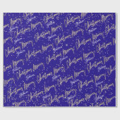 Papier Cadeau Joyeux Noël Golden Script Nom Royal Blue Navy (Plat)