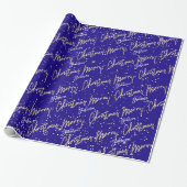 Papier Cadeau Joyeux Noël Golden Script Nom Royal Blue Navy (Déroulé)