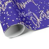 Papier Cadeau Joyeux Noël Golden Script Nom Royal Blue Navy (Coin rond)