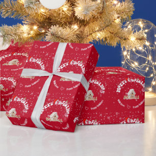 Papier Cadeau Joyeux Noël Graffiti Rouge Courbé Moderne