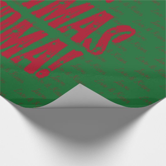 Papier Cadeau Joyeux Noël Grand-mère Étoiles Rouges Typographie (Coin)