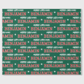 Papier Cadeau Joyeux Noël Grande Échelle Nom personnalisé Vert R (Plat)