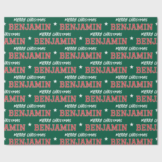 Papier Cadeau Joyeux Noël Grande Échelle Nom personnalisé Vert R (Plat)