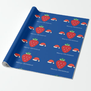 Papier Cadeau Joyeux Noël Grande Fraise Rouge & Chapeaux de Père