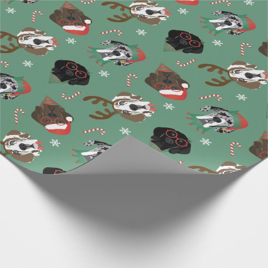 Papier Cadeau Joyeux Noël Grands Chiens Danois (Coin)