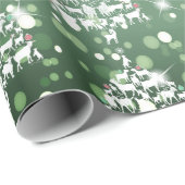 Papier Cadeau Joyeux Noël Green Bokeh Chèvre Arbres de Noël (Coin rond)