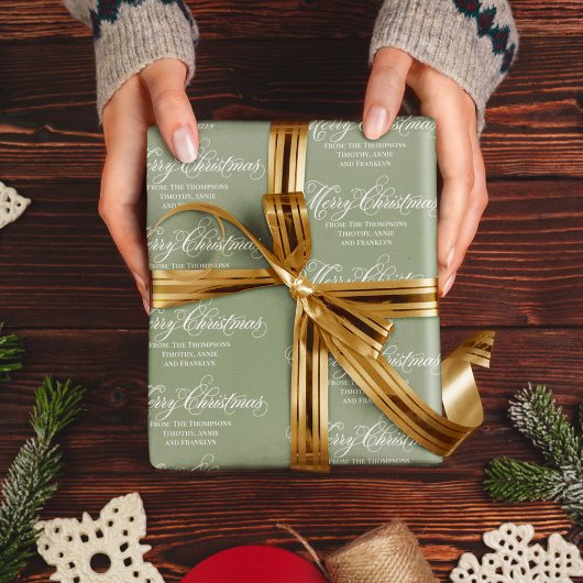 Papier Cadeau Joyeux Noël Green Script Classic Élégant