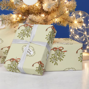 Papier Cadeau Joyeux Noël Gui Calligraphie Vert