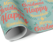 Papier Cadeau Joyeux Noël Heureux Hanoukka Chrismukkah (Coin rond)