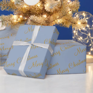 Papier Cadeau Joyeux Noël Hiver Blue Calligraphie