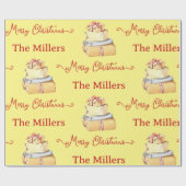 Papier Cadeau Joyeux Noël Hiver Famille Jaune Cadeaux (Plat)