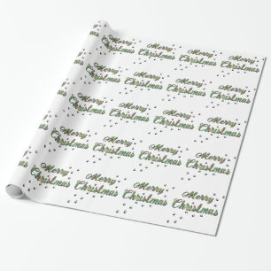 Papier Cadeau Joyeux Noël Holly et Empreintes de pattes de chie