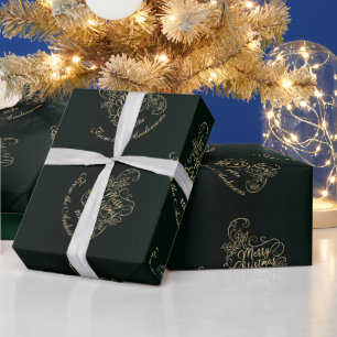 Papier Cadeau Joyeux Noël Holly Green Grey Holiday